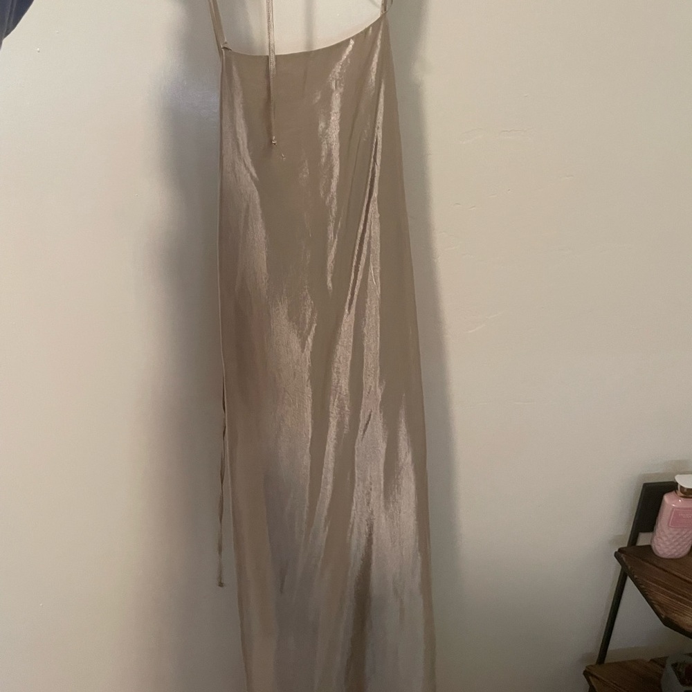 rebecca minkoff long metallic silver dress